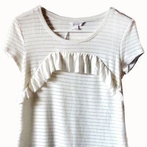 White, Golden Glitter Striped Short Sleeve